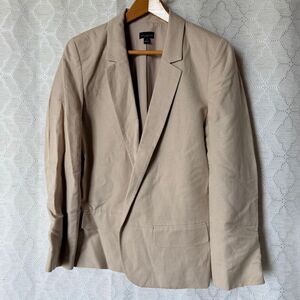 Ann Taylor 12 Cream Linen Blazer Jacket Cardigan Preppy Professional Coastal